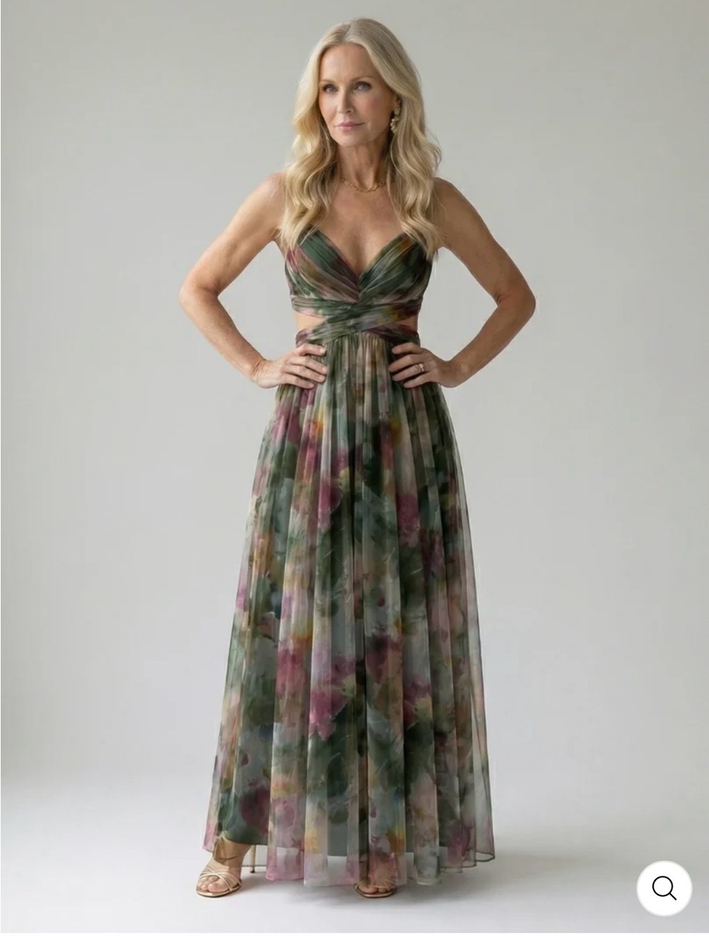 Twist-Front Green Floral Maxi Dress